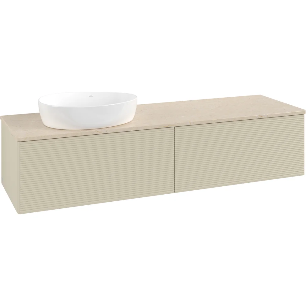 V&B ANTAO SERVANTSKAP 2 SKUFFER RILLET 1600X360X500 VENSTRE U/KRANHULL M/LYS SILKEGRÅ/CRÉME v:7831462