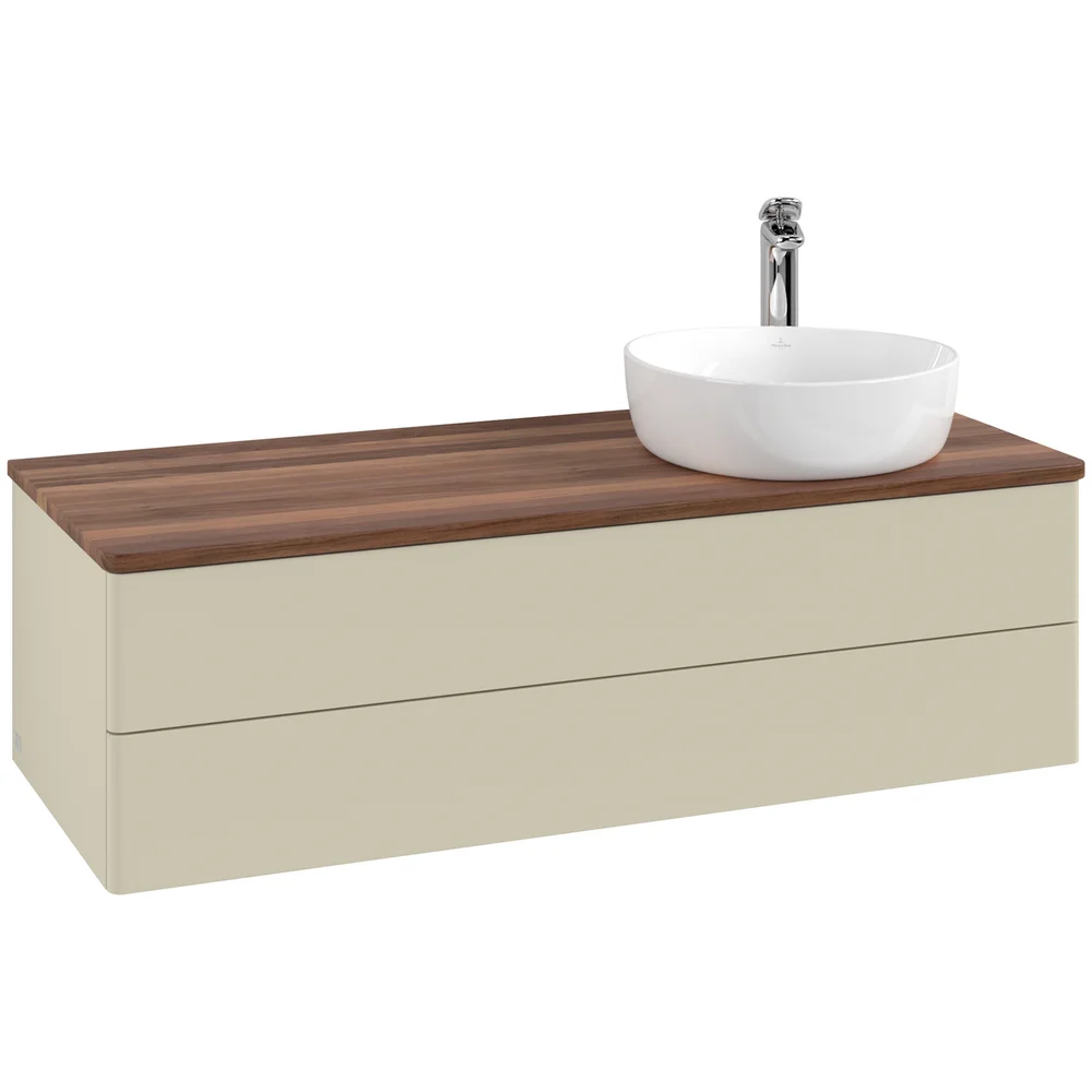 V&B ANTAO SERVANTSKAP 2 SKUFFER GLATT 1200X360X500 HØYRE M/KRANHULL SILKEGRÅ/VALNØTT v:2869890