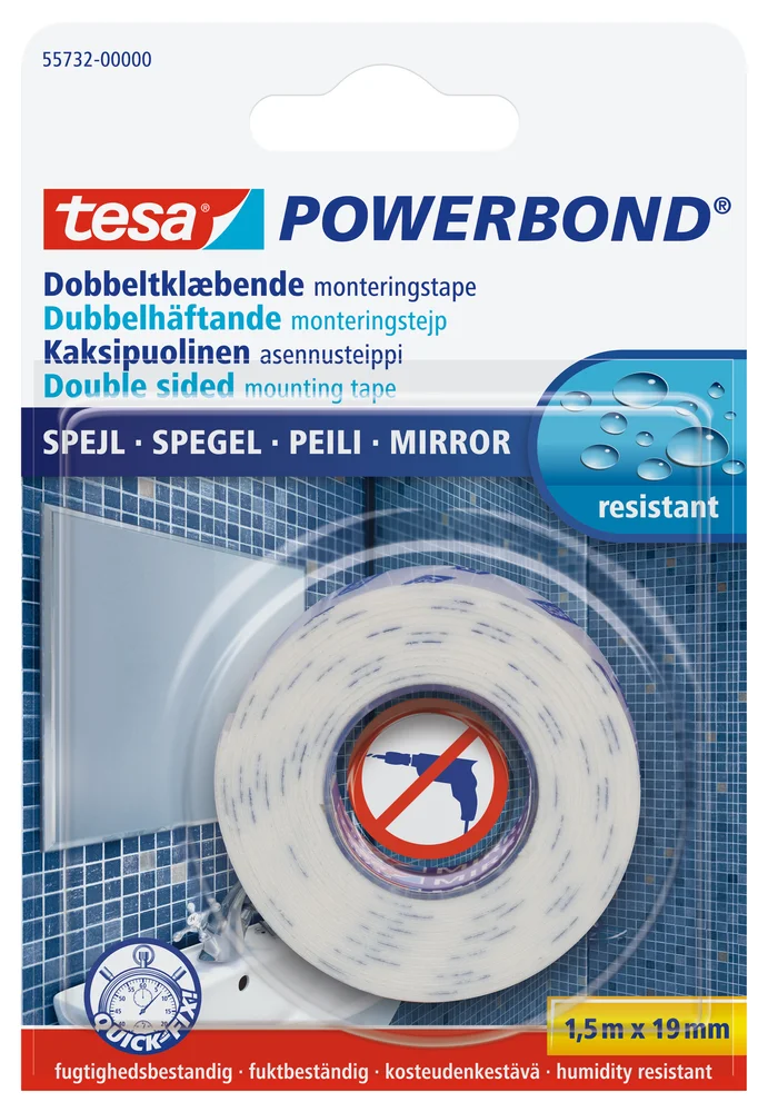Dobbeltsidig monteringstape Powerbond Mirror 1,5mx19mm - Tesa v:8146458