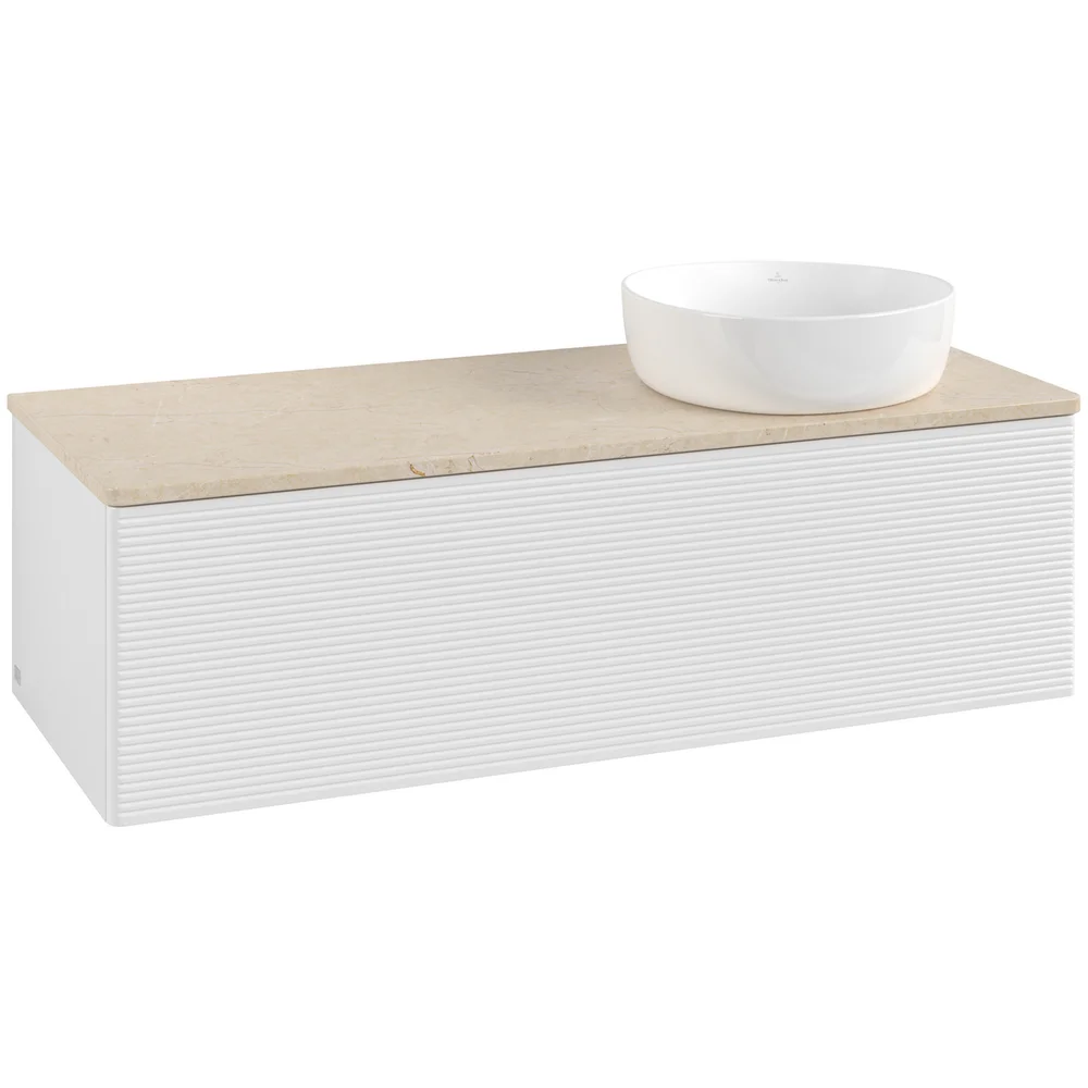 V&B ANTAO SERVANTSKAP 1 SKUFF RILLET 1200X360X500 HØYRE U/KRANHULL HVIT/CRÉME v:1191102