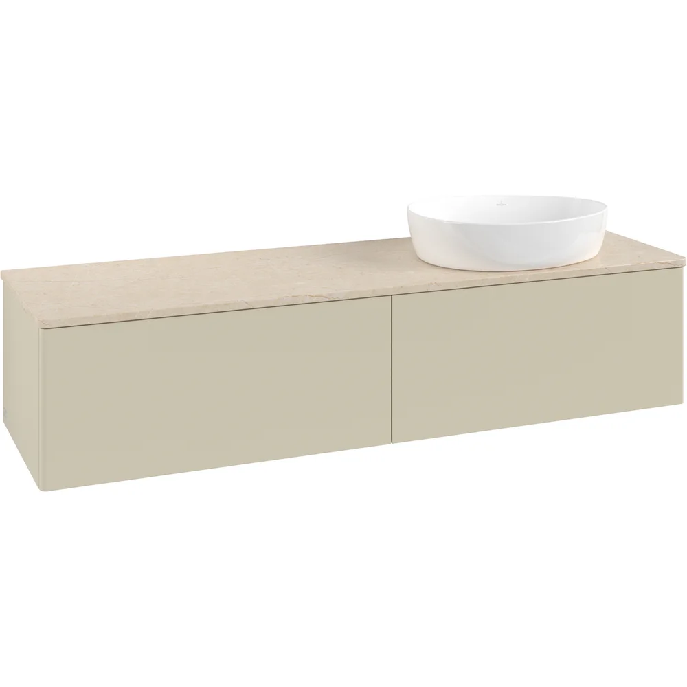 V&B ANTAO SERVANTSKAP 2 SKUFFER GLATT 1600X360X500 HØYRE U/KRANHULL SILKEGRÅ/CRÉME v:6976780