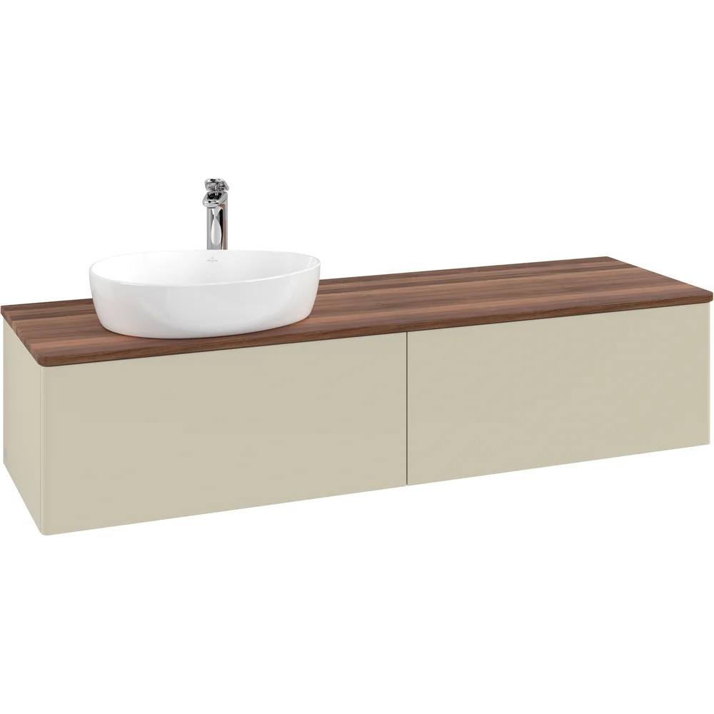 V&B ANTAO SERVANTSKAP 2 SKUFFER GLATT 1600X360X500 VENSTRE M/KRANHULL SILKEGRÅ/VALNØTT v:3161724