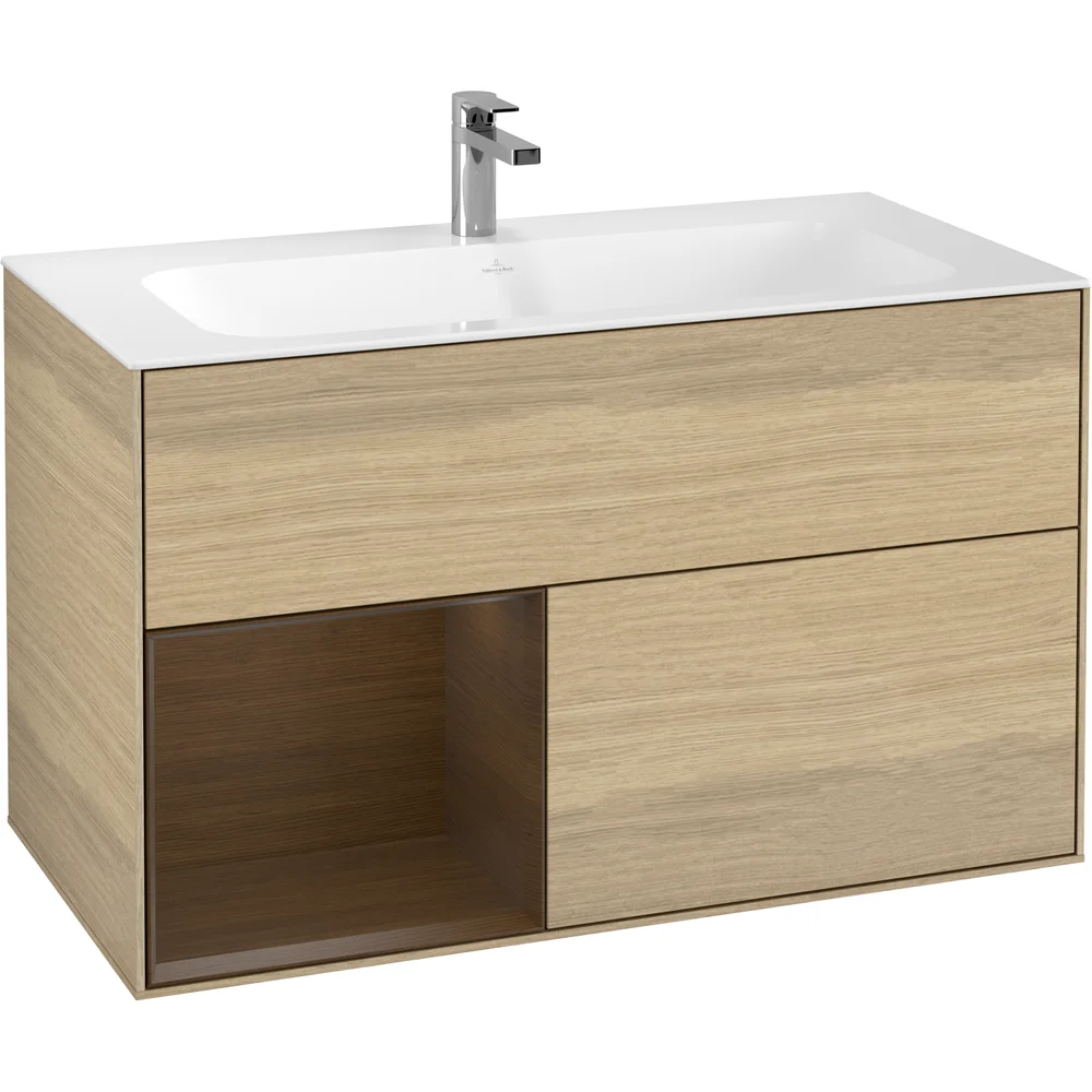 V&B FINION SERVANTSKAP 100 EIK FINÉR EMOTION-LYS VENSTRESTILT VALNØTTHYLLE v:7017420