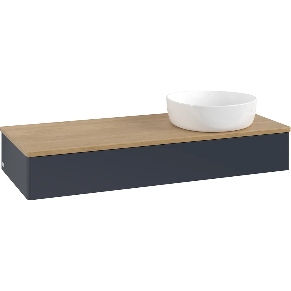 V&B ANTAO SERVANTSKAP 1 SKUFF GLATT 1200X190X500 HØYRE U/KRANHULL M/LYS BLÅ/EIK v:9223395 V&B ANTAO SERVANTSKAP 1 SKUFF GLATT 1200X190X500 HØYRE U/KRANHULL M/LYS BLÅ/EIK v:9223395
