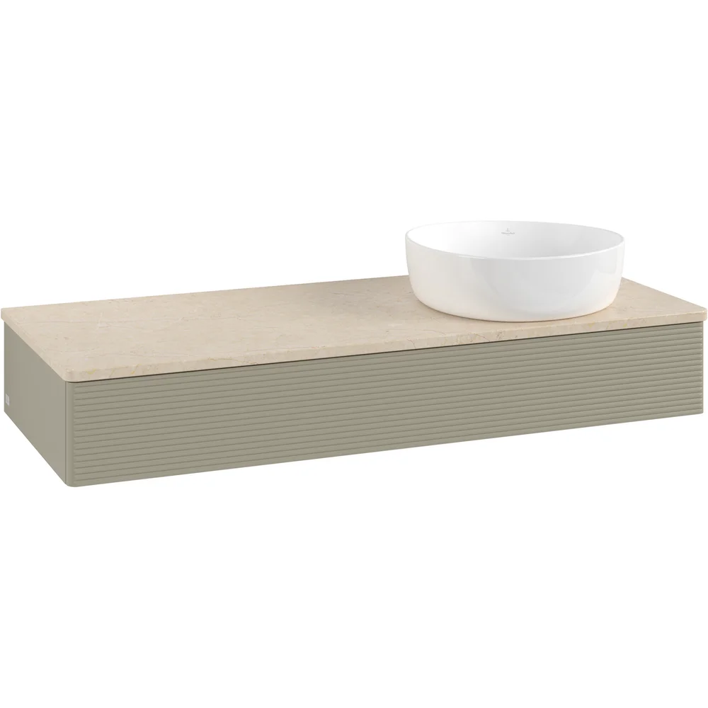 V&B ANTAO SERVANTSKAP 1 SKUFF RILLET 1200X190X500 HØYRE U/KRANHULL M/LYS STENGRÅ/CRÉME v:1562193