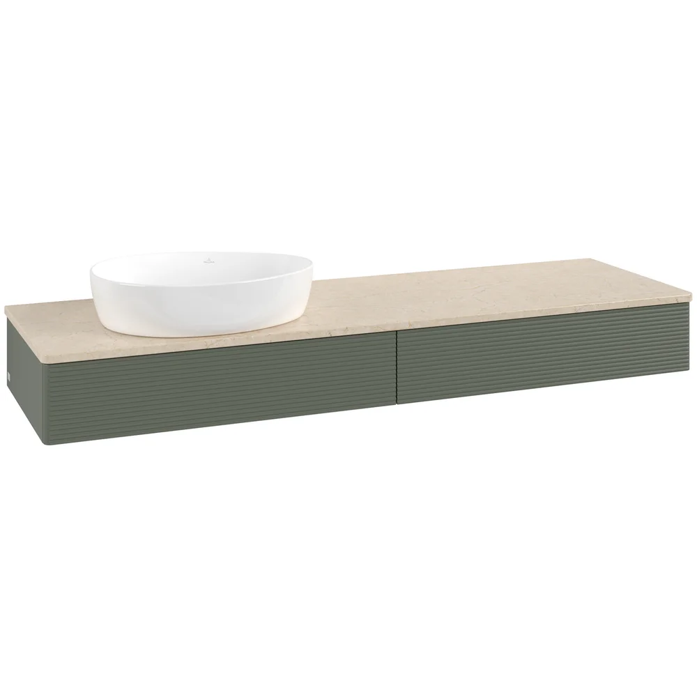 V&B ANTAO SERVANTSKAP 2 SKUFFER RILLET 1600X190X500 VENSTRE U/KRANHULL GRØNN/CRÉME v:9988674