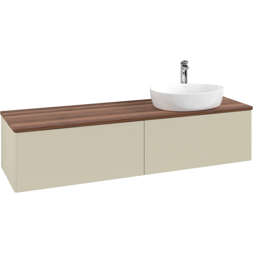 V&B ANTAO SERVANTSKAP 2 SKUFFER GLATT 1600X360X500 HØYRE M/KRANHULL SILKEGRÅ/VALNØTT v:8193938