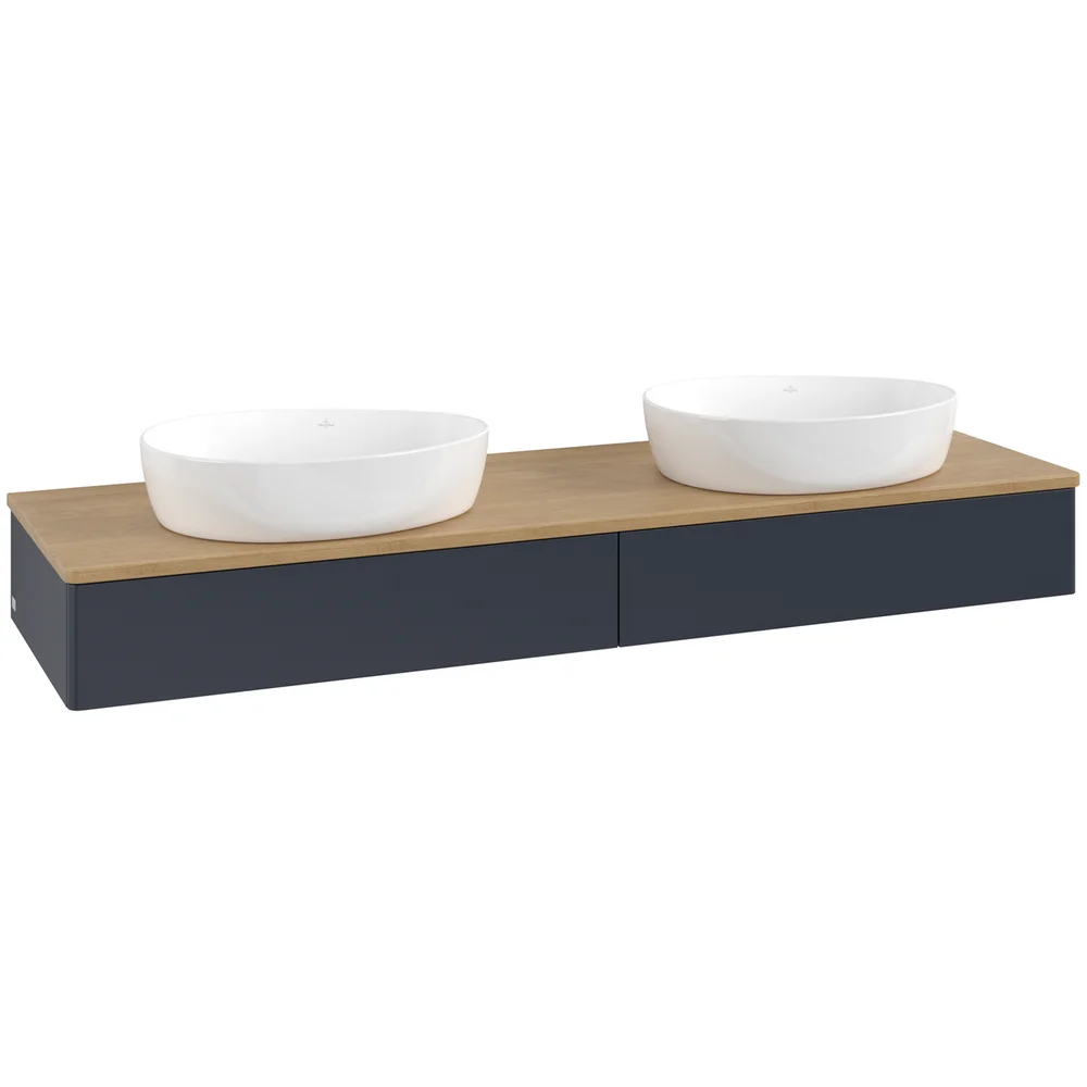 V&B ANTAO SERVANTSKAP 2 SKUFFER GLATT 1600X190X500 FOR 2 SERV. U/KRANHULL BLÅ/EIK v:2871191