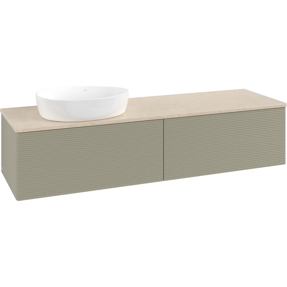 V&B ANTAO SERVANTSKAP 2 SKUFFER RILLET 1600X360X500 VENSTRE U/KRANHULL STENGRÅ/CRÉME v:1603909