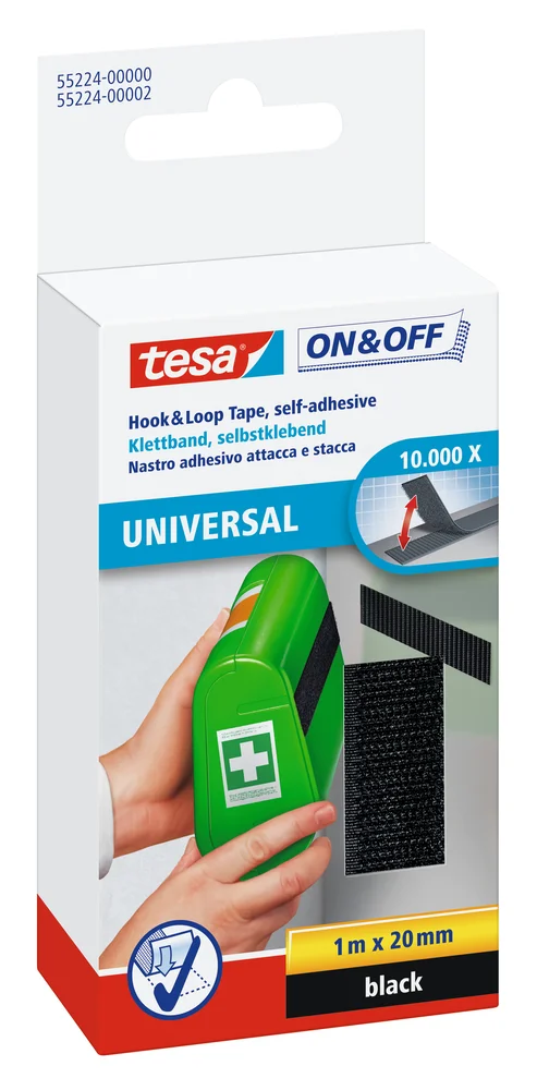Borrelåstape On & Off 1mx20mm Svart – Tesa v:8149764 Borrelåstape On & Off 1mx20mm Svart – Tesa v:8149764