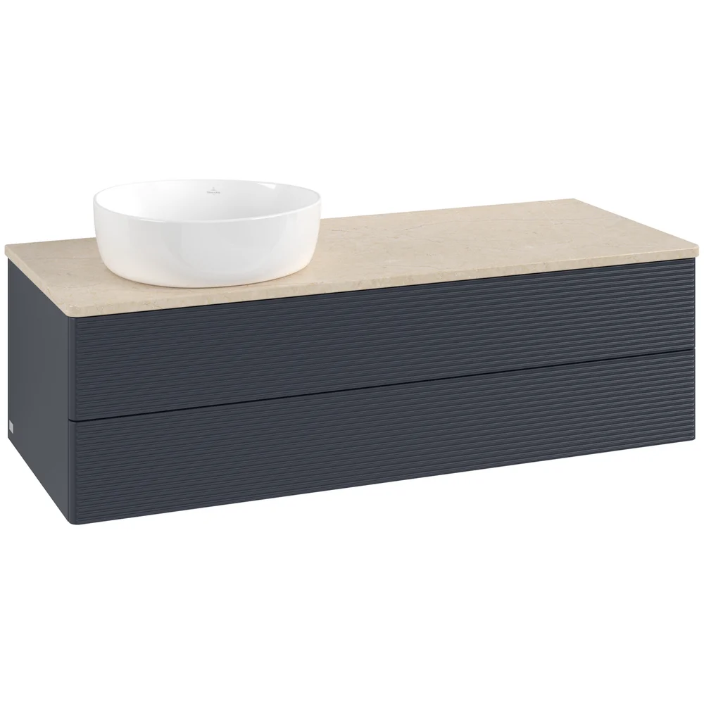 V&B ANTAO SERVANTSKAP 2 SKUFFER RILLET 1200X360X500 VENSTRE U/KRANHULL BLÅ/CRÉME v:7166928