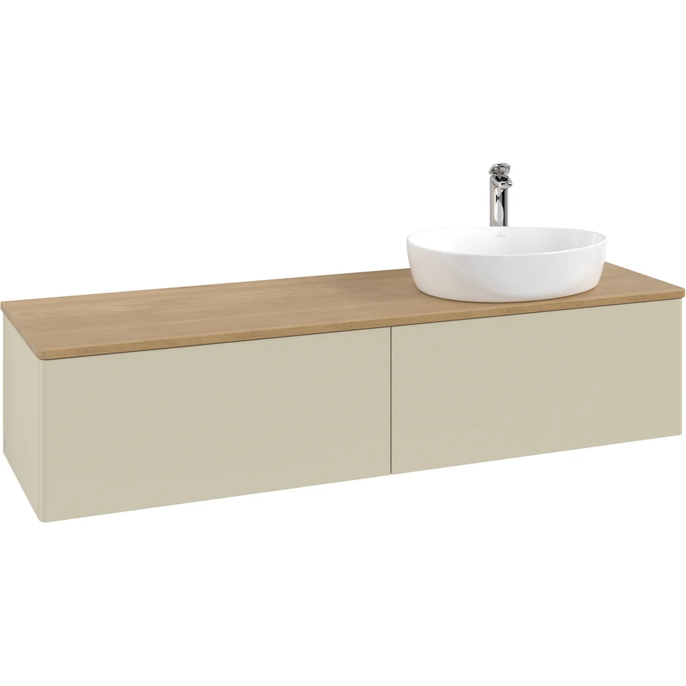 V&B ANTAO SERVANTSKAP 2 SKUFFER GLATT 1600X360X500 HØYRE M/KRANHULL SILKEGRÅ/EIK v:9163323