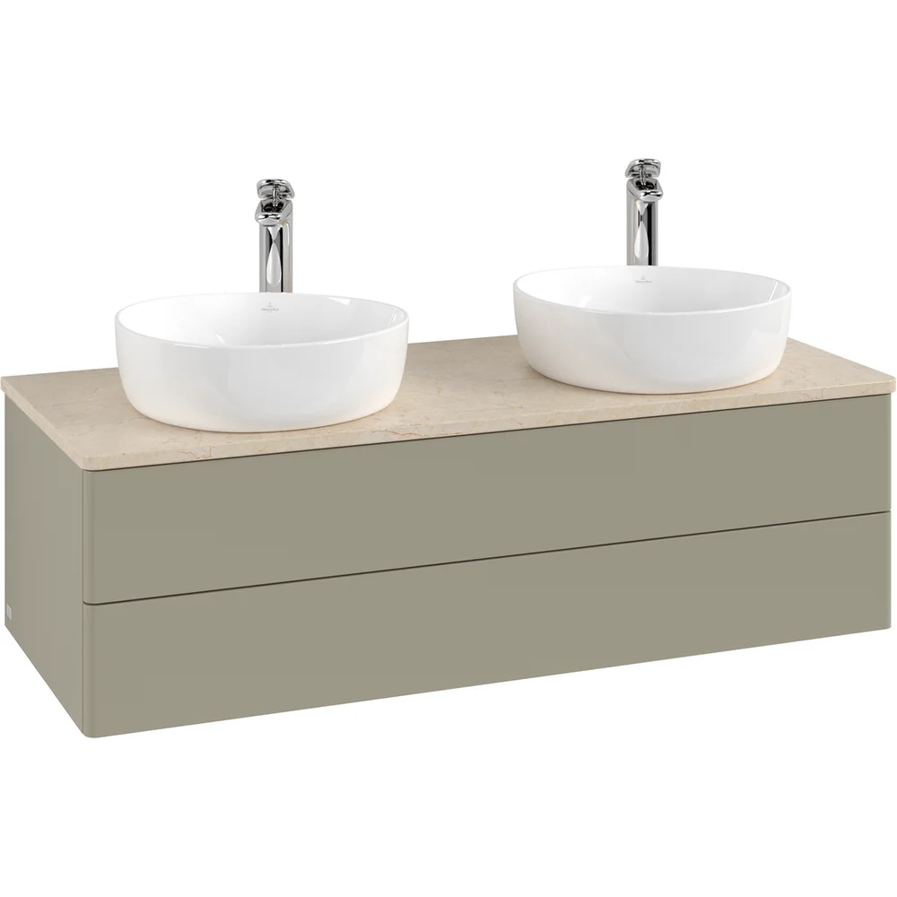 V&B ANTAO SERVANTSKAP 2 SKUFFER GLATT 1200X360X500 FOR 2 SERV. M/KRANHULL M/LYS STENGRÅ/CRÉME v:6595991