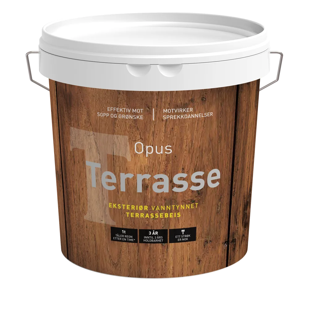Opus terrassebeis base oksydgul 2,7 liter – vannfortynnet beis til utvendig treverk v:1631561 Opus terrassebeis base oksydgul 2,7 liter – vannfortynnet beis til utvendig treverk v:1631561