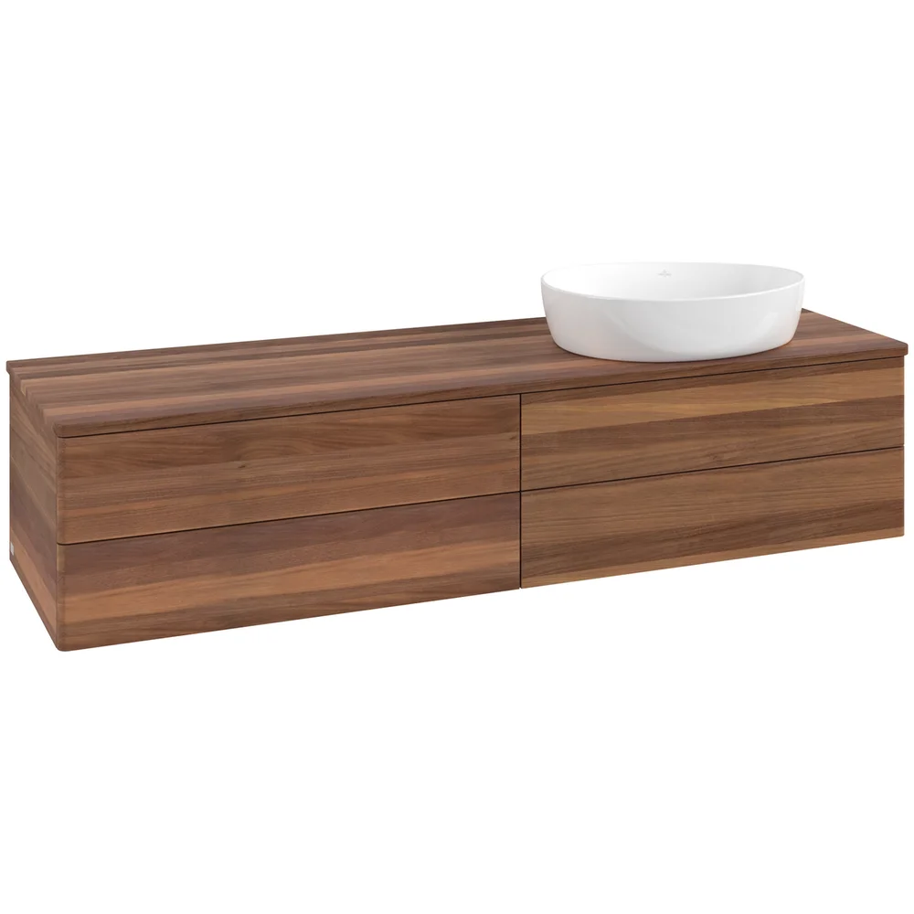V&B ANTAO SERVANTSKAP 4 SKUFFER GLATT 1600X360X500 HØYRE U/KRANHULL VALNØTT/VALNØTT v:7240021