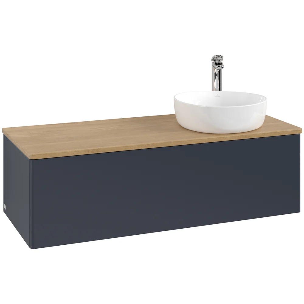 V&B ANTAO SERVANTSKAP 1 SKUFF GLATT 1200X360X500 HØYRE M/KRANHULL BLÅ/EIK v:1617907