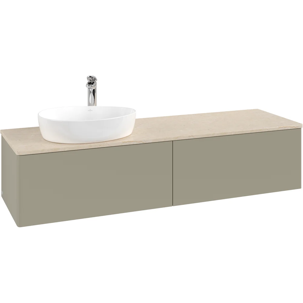 V&B ANTAO SERVANTSKAP 2 SKUFFER GLATT 1600X360X500 VENSTRE M/KRANHULL STENGRÅ/CRÉME v:2329342