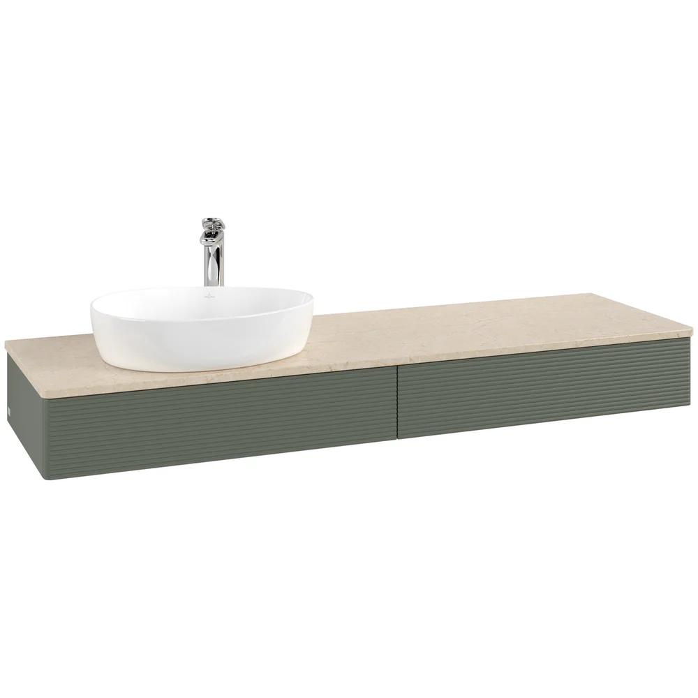 V&B ANTAO SERVANTSKAP 2 SKUFFER RILLET 1600X190X500 VENSTRE M/KRANHULL GRØNN/CRÉME v:2247667
