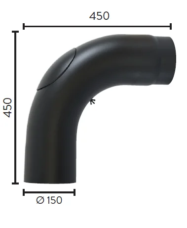 Røykrør Ø150 sort lakk 2mm 90gr helbøyd med luke 450×450 v:6642377
