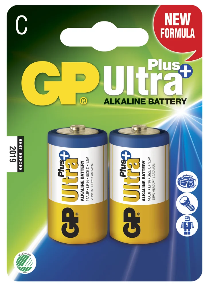 Batteri Ultra Plus Alkaline GP 14AUP-C/LR14 2 stk v:4932594