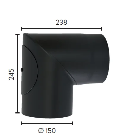 Røykrør Ø150 sort emalje, 2,3mm 90gr kne med luke v:2030958