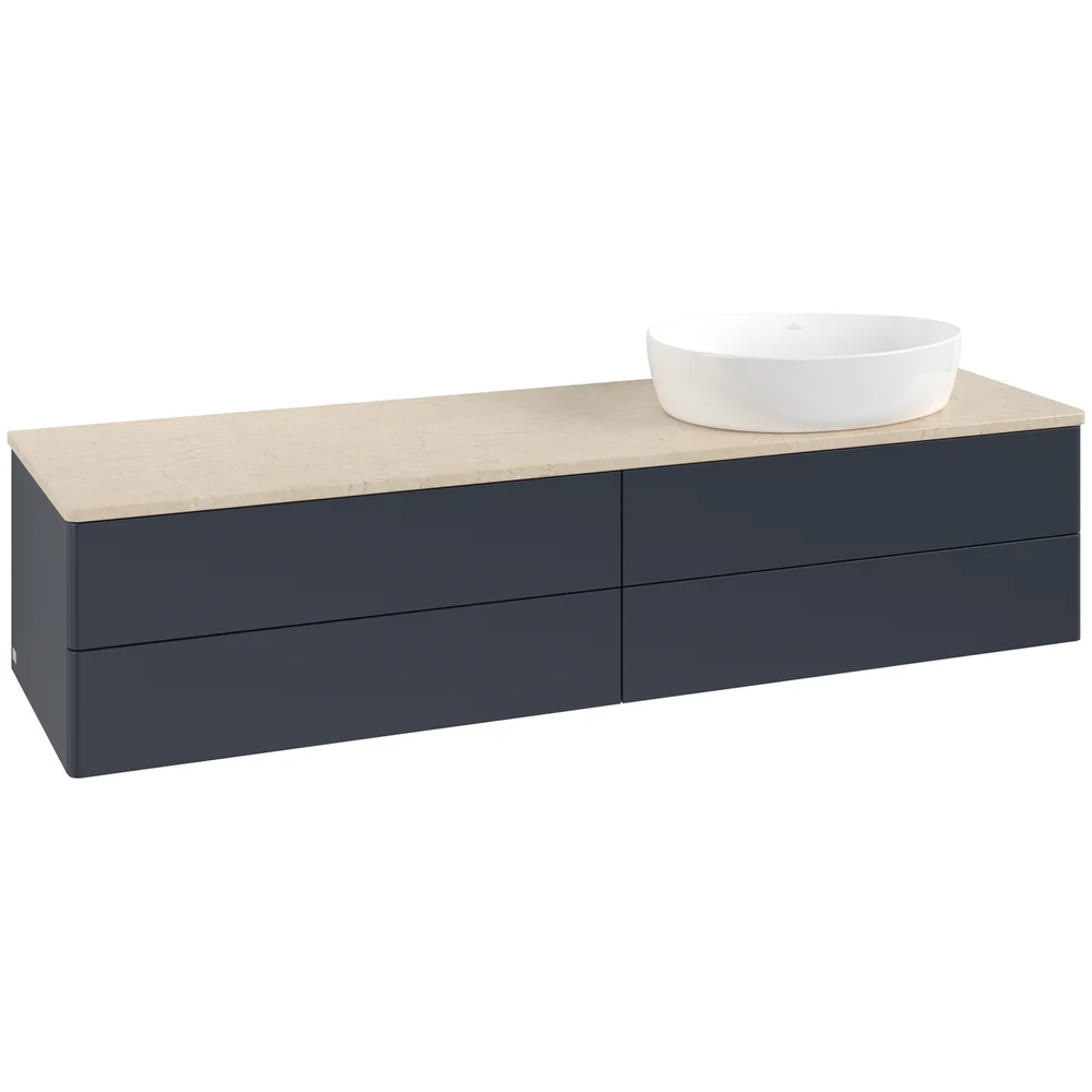 V&B ANTAO SERVANTSKAP 4 SKUFFER GLATT 1600X360X500 HØYRE U/KRANHULL BLÅ/CRÉME v:3824984