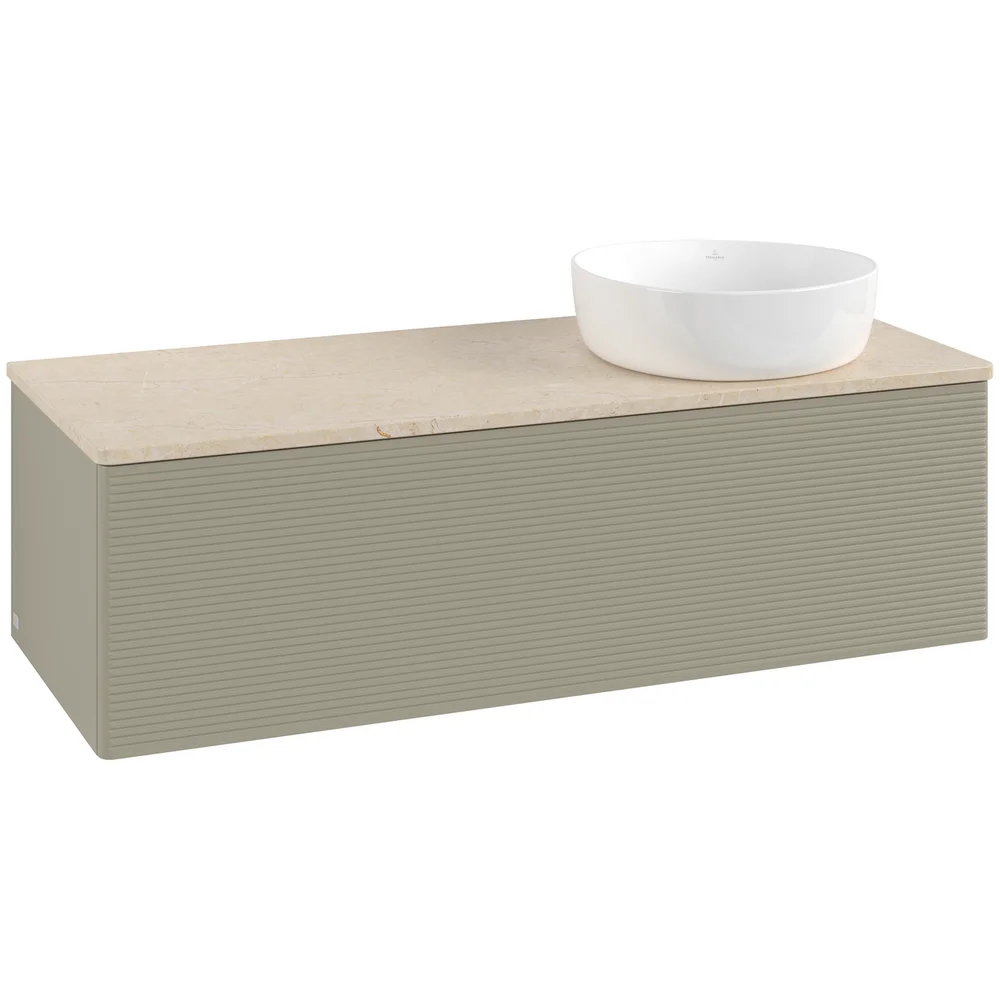 V&B ANTAO SERVANTSKAP 1 SKUFF RILLET 1200X360X500 HØYRE U/KRANHULL STENGRÅ/CRÉME v:2819256