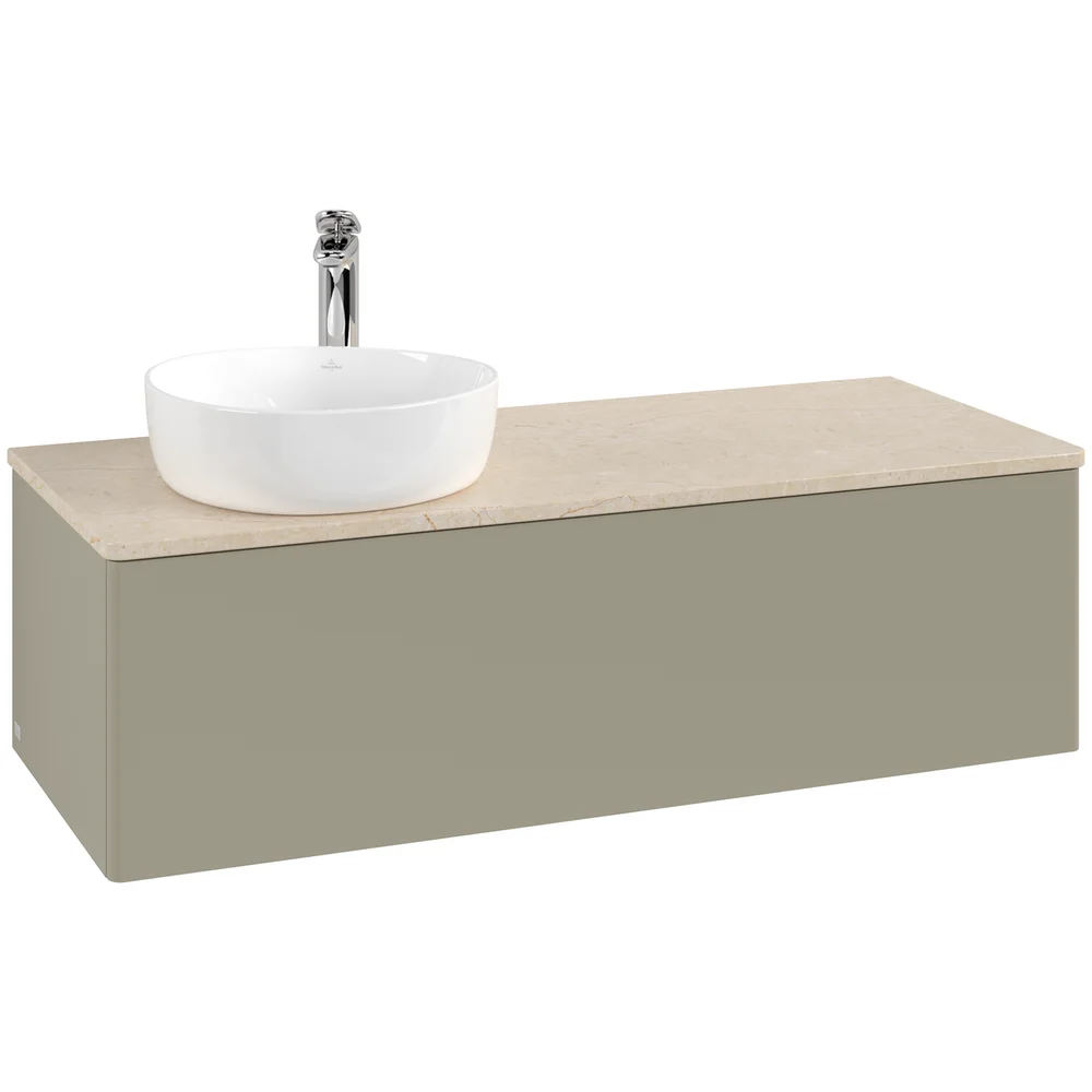 V&B ANTAO SERVANTSKAP 1 SKUFF GLATT 1200X360X500 VENSTRE M/KRANHULL STENGRÅ/CRÉME v:1479958