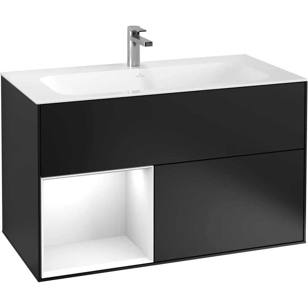 V&B FINION SERVANTSKAP 100 SORT MATT LAKK EMOTION-LYS, VENSTRESTILT HVIT HYLLE v:4190004