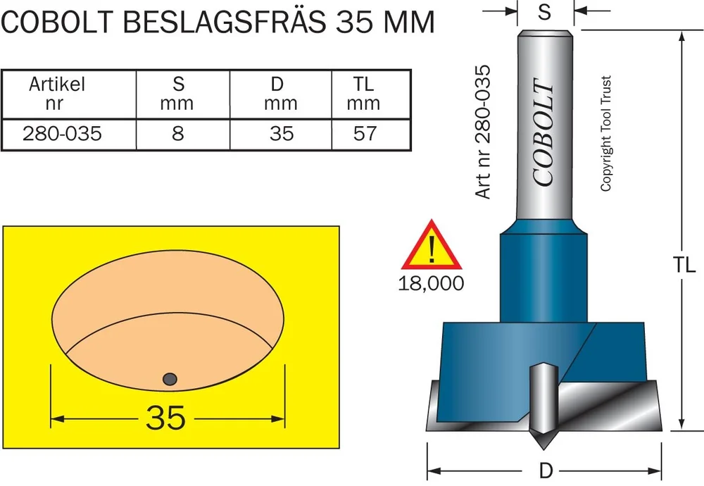 Cobolt HM-hengselfres D:35 mm v:8992318