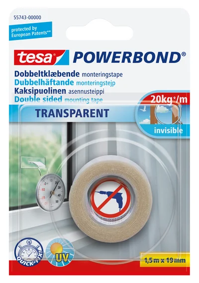 Dobbeltsidig monteringstape Powerbond Transparent 1,5mx19mm – Tesa v:6190176 Dobbeltsidig monteringstape Powerbond Transparent 1,5mx19mm – Tesa v:6190176