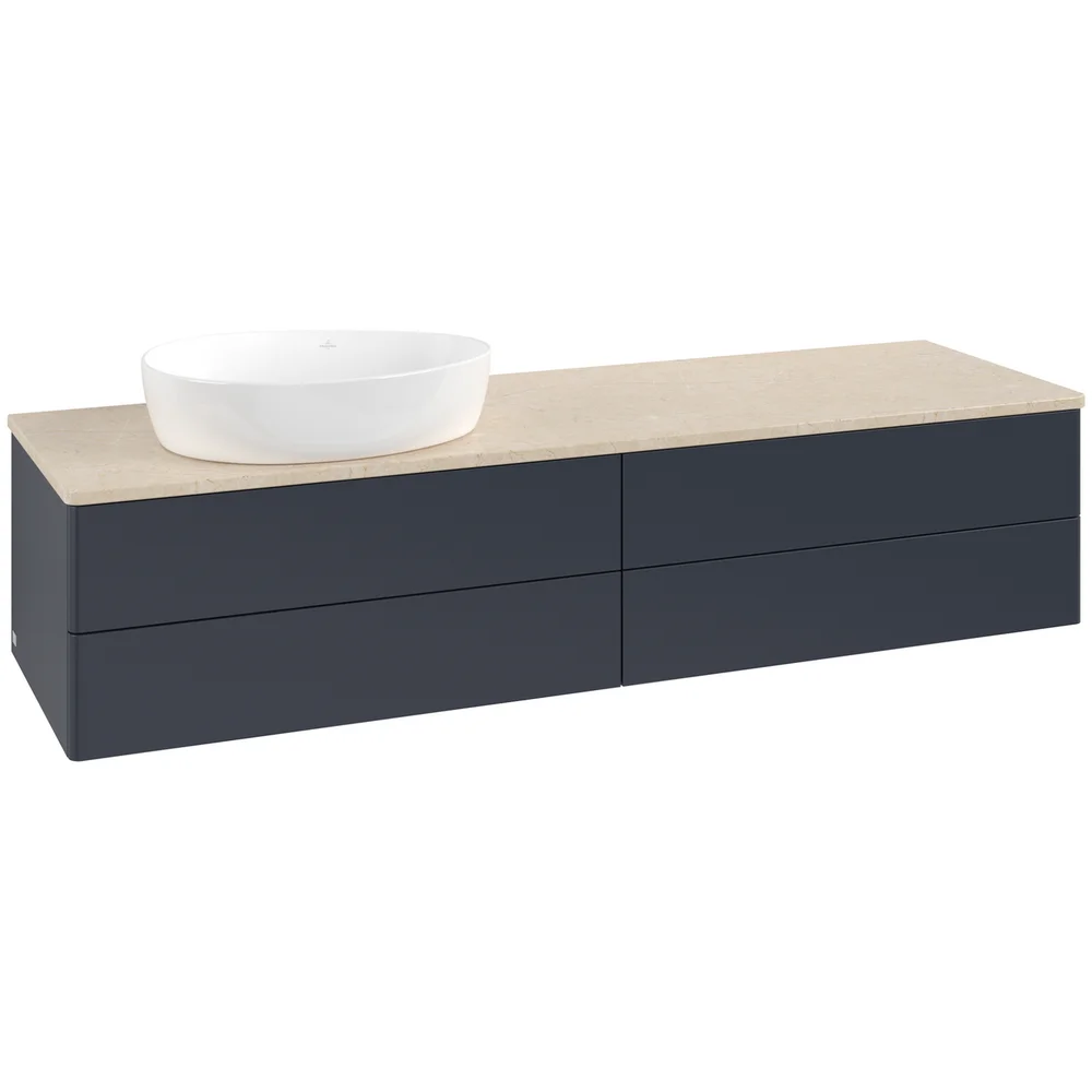 V&B ANTAO SERVANTSKAP 4 SKUFFER GLATT 1600X360X500 VENSTRE U/KRANHULL BLÅ/CRÉME v:6163822