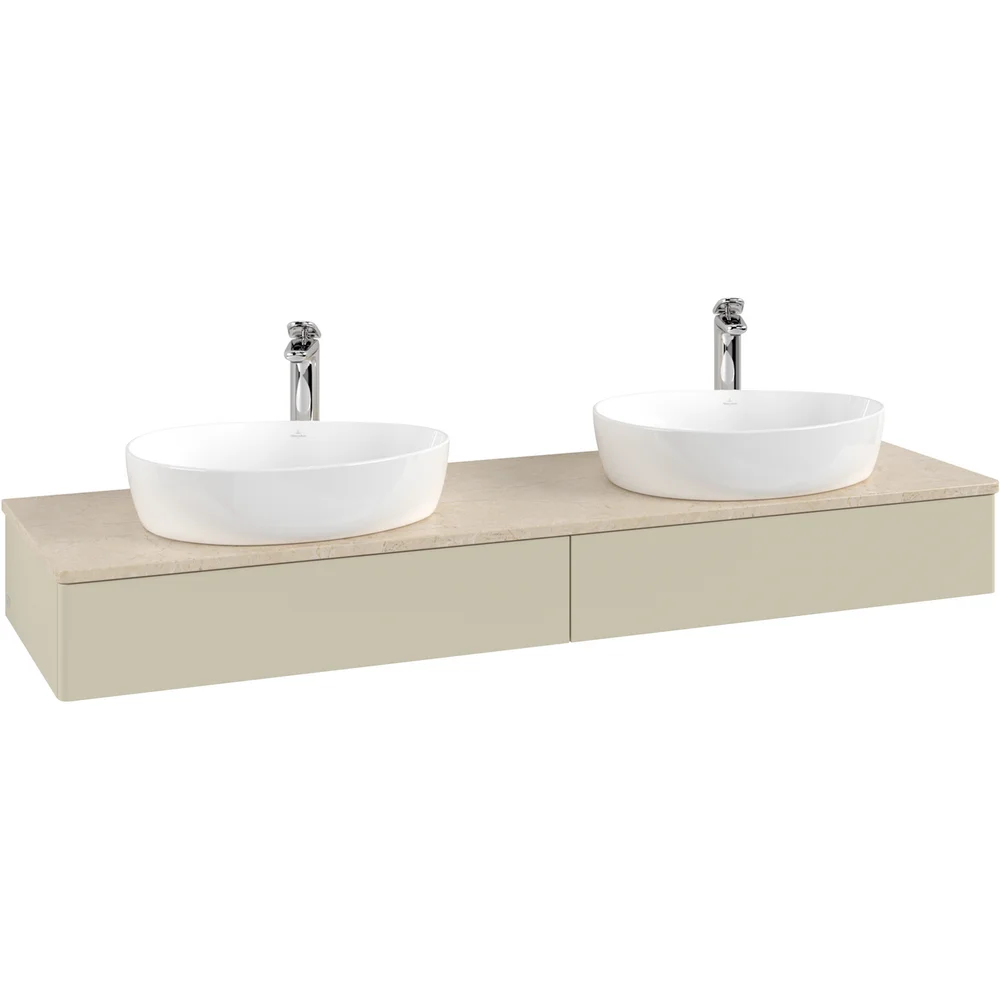 V&B ANTAO SERVANTSKAP 2 SKUFFER GLATT 1600X190X500 FOR 2 SERV. M/KRANHULL M/LYS SILKEGRÅ/CRÉME v:9261292