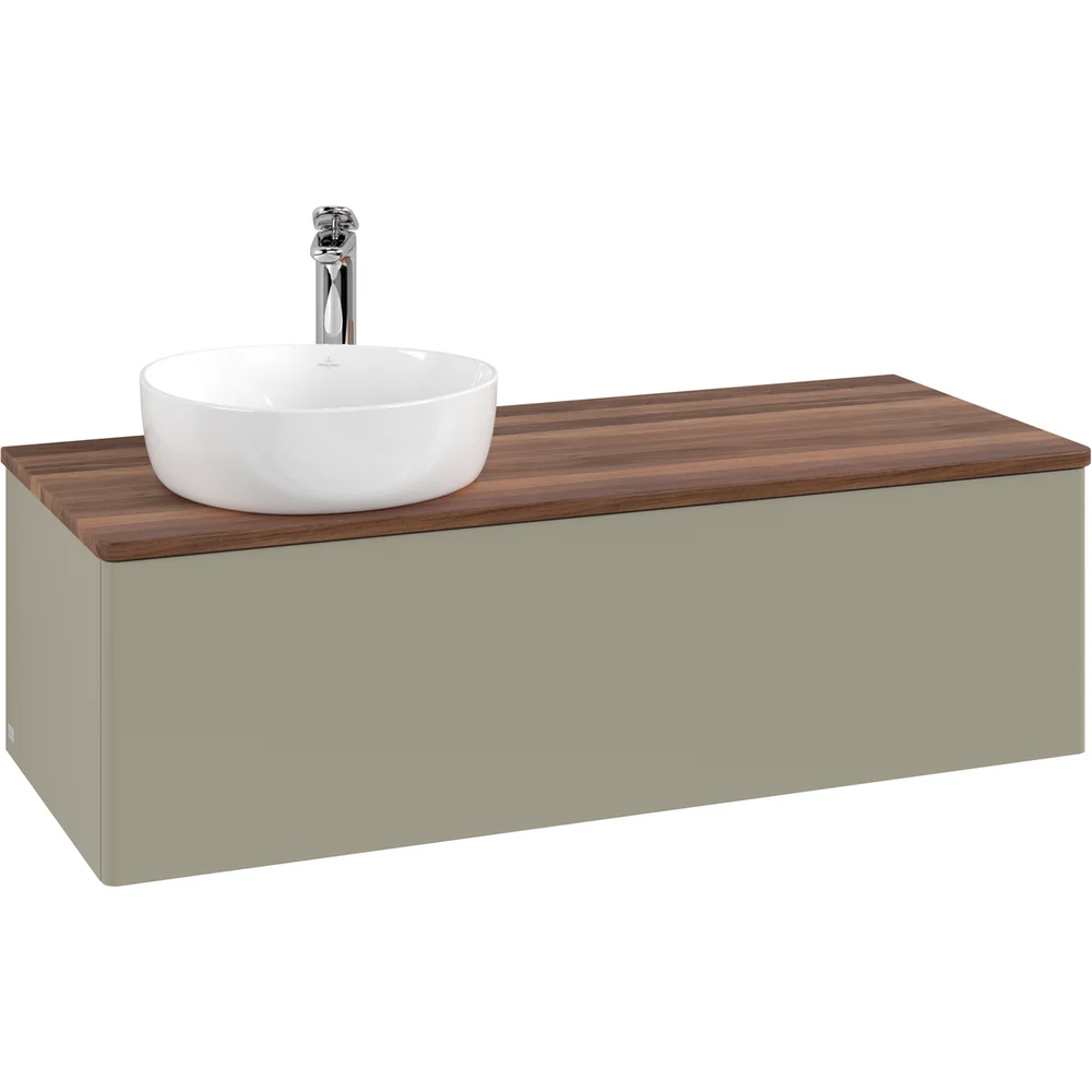 V&B ANTAO SERVANTSKAP 1 SKUFF GLATT 1200X360X500 VENSTRE M/KRANHULL M/LYS STENGRÅ/VALNØTT v:7257933