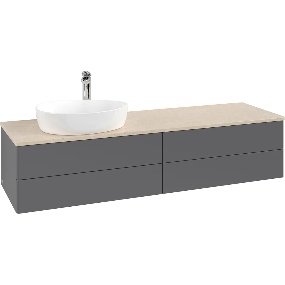 V&B ANTAO SERVANTSKAP 4 SKUFFER GLATT 1600X360X500 VENSTRE M/KRANHULL M/LYS ANTRASITT/CRÉME v:5789583