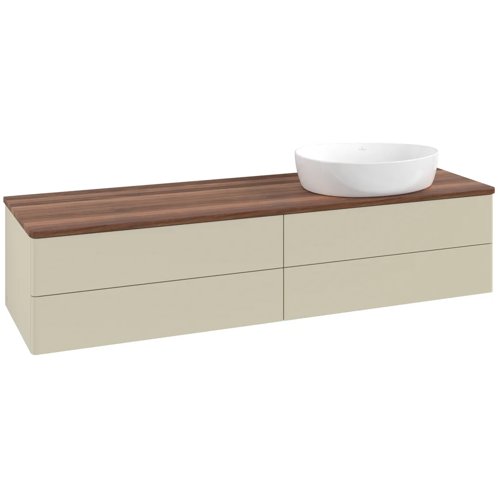 V&B ANTAO SERVANTSKAP 4 SKUFFER GLATT 1600X360X500 HØYRE U/KRANHULL SILKEGRÅ/VALNØTT v:5828780