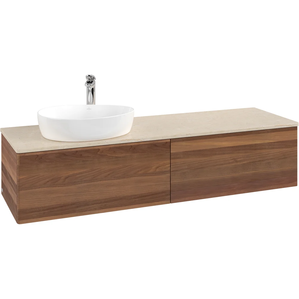 V&B ANTAO SERVANTSKAP 2 SKUFFER GLATT 1600X360X500 VENSTRE M/KRANHULL VALNØTT/CRÉME v:6602308