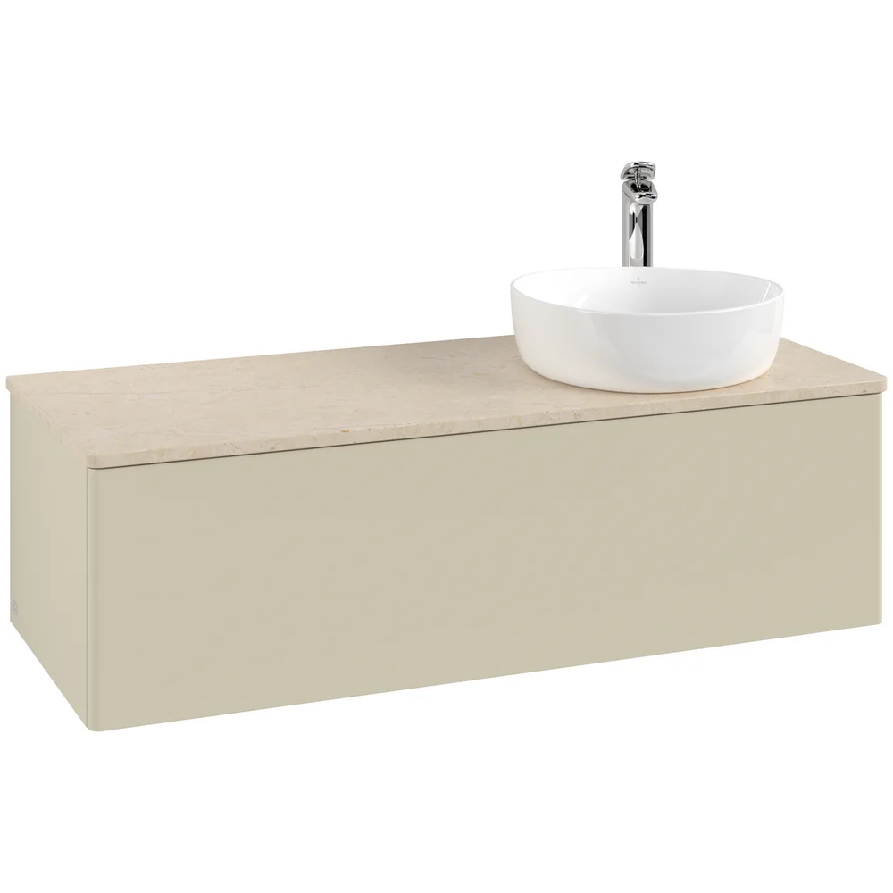 V&B ANTAO SERVANTSKAP 1 SKUFF GLATT 1200X360X500 HØYRE M/KRANHULL SILKEGRÅ/CRÉME v:5622446